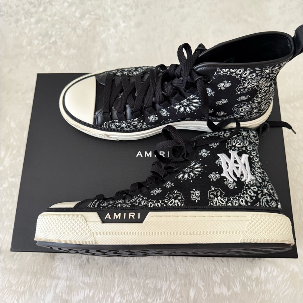 AMIRI Cream and Black High-Top Sneakers